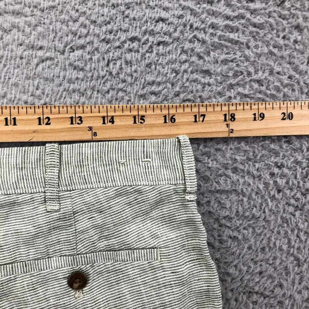 J. Crew Shorts Mens 32 Green Striped Chino Flat Front 7 Inseam Linen Casual